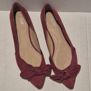 J. Jill Burgundy Chic Suede Ballet Flats with Bow, Size 11